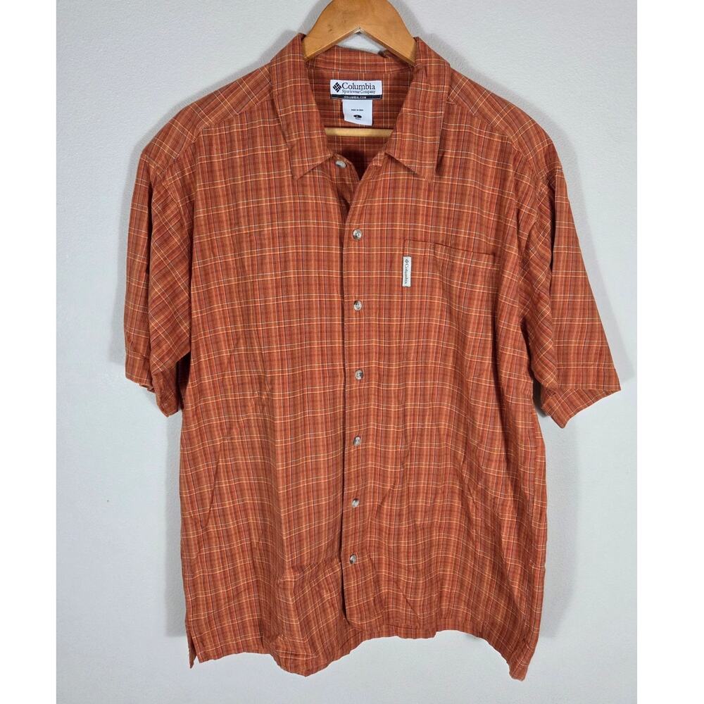 Columbia Men's Orange Plaid Casual Button-Down Short Sleeve Shirt Size Large